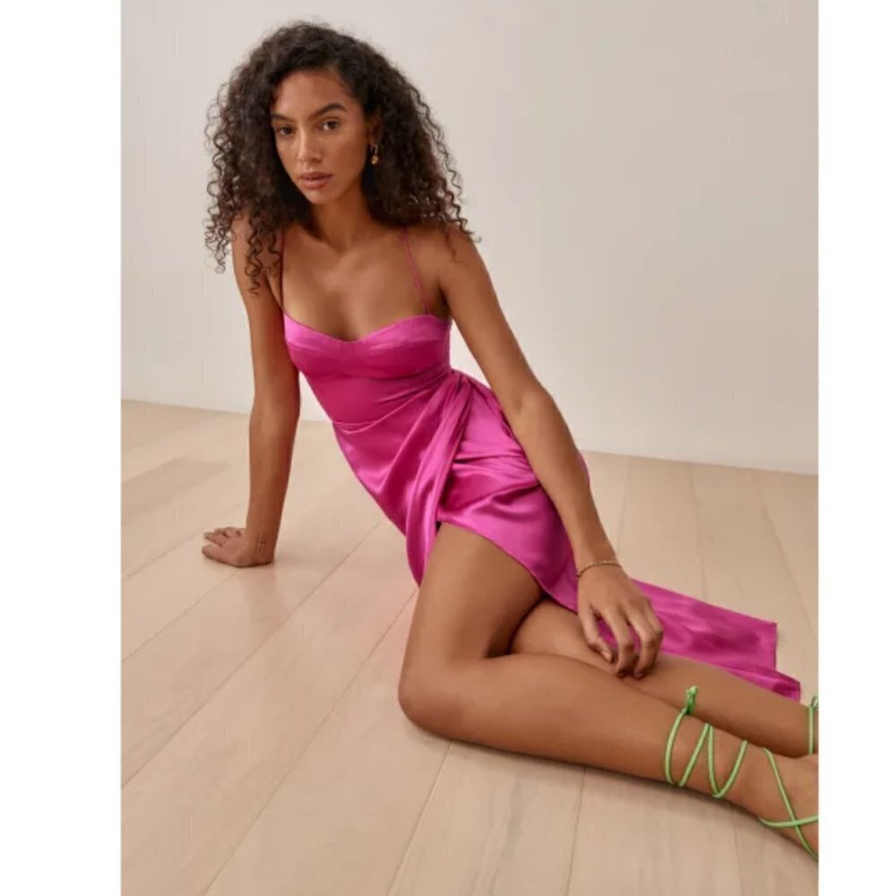 💕REFORMATION💕 Marguerite Silk Dress ~ Flambe Pink 12 NWT